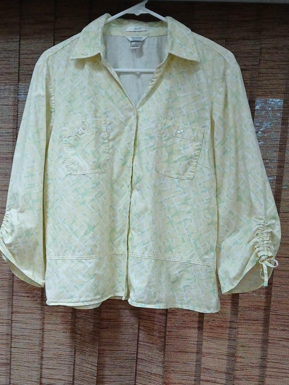 Vintage Y2K Christopher and Banks Geometric Stretch Blouse Yellow Green